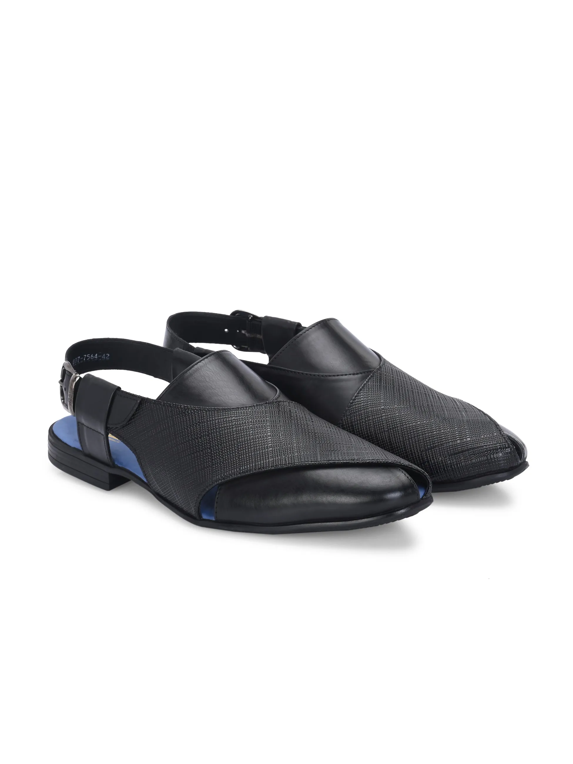 Hitz Men's Black Leather Daily Wear Sandals
