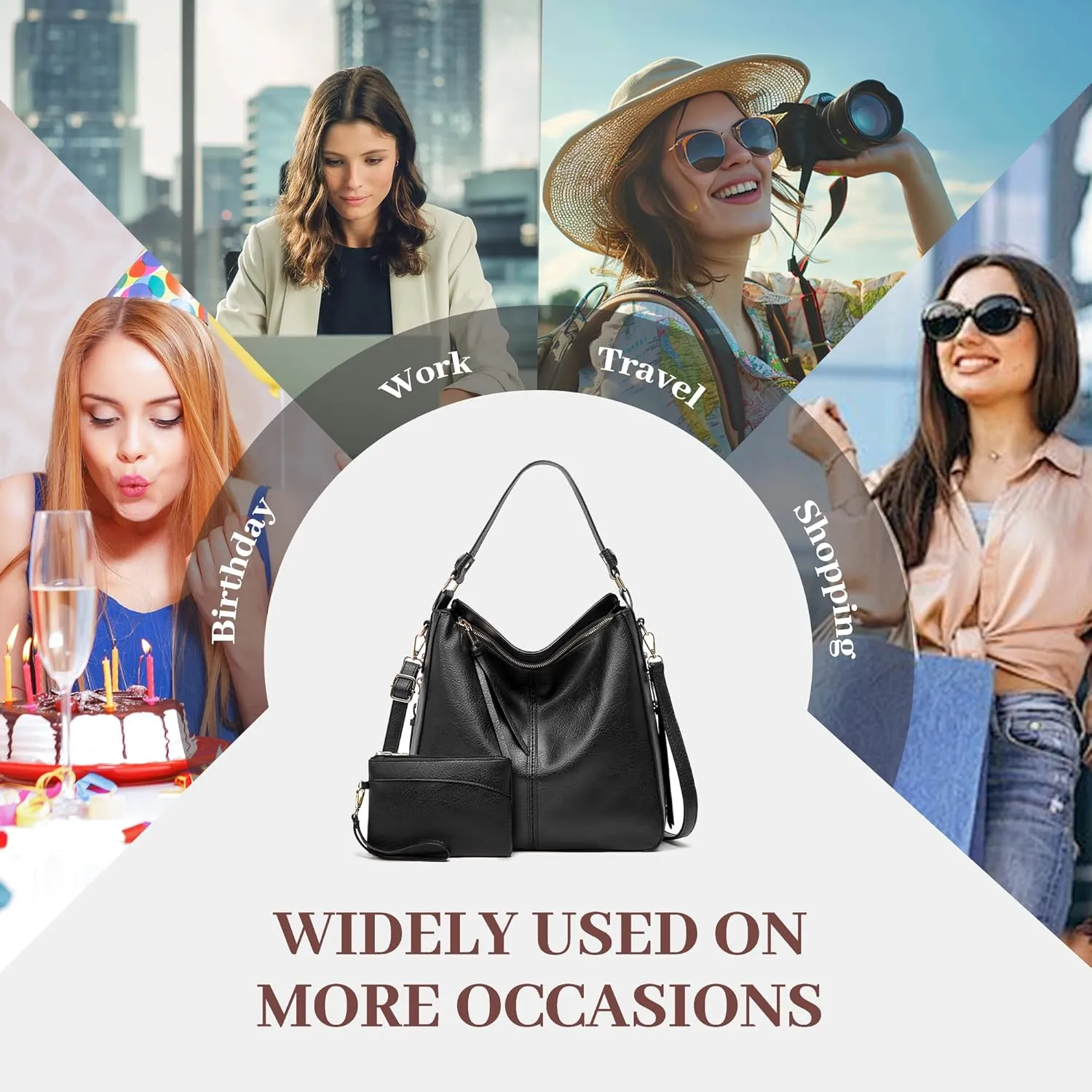 Hobo Bag for Women Trendy PU Leather Crossbody Shoulder Handbag Ladies Bucket Purse Tote Wallet Set 2PCS