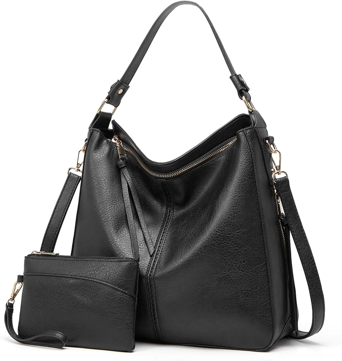 Hobo Bag for Women Trendy PU Leather Crossbody Shoulder Handbag Ladies Bucket Purse Tote Wallet Set 2PCS