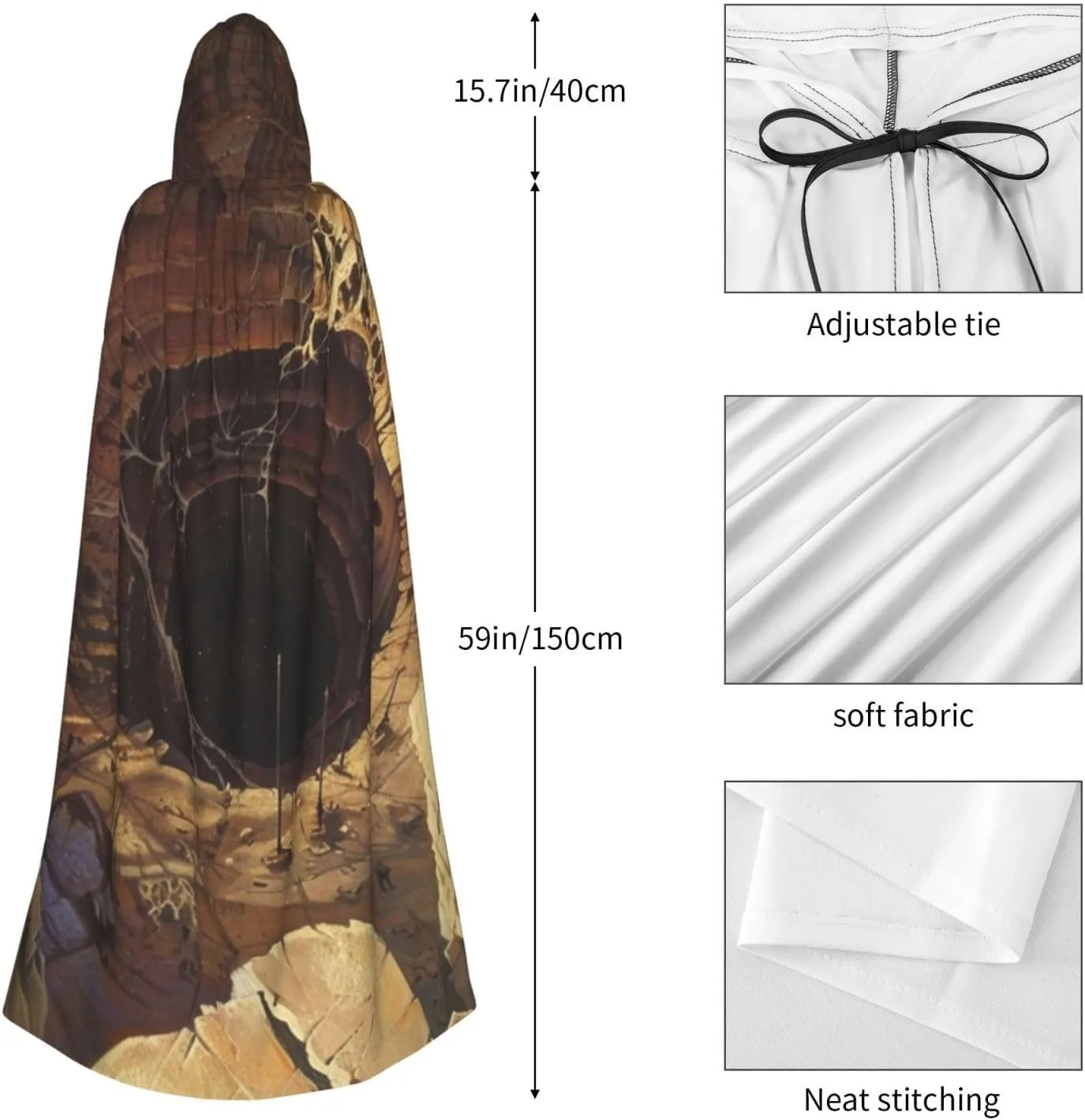 Horror Cartoon Adult Hooded Costume Cloak, Halloween Long Cape with an Oversized Hooded Cloak for Party Cosplay
