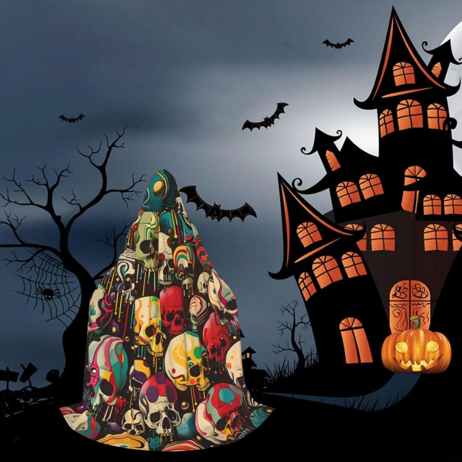 Horror Cartoon Halloween Cape For Teenagers, Hooded Cloak Long Cape Costume Cloak For Party Or Cosplay