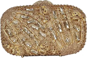 HUANG ZHUANG Cool Skull Crystal Clutch Purse Halloween Rhinestone Party Bag Luxury Skulls Evening Bags Women Handbags