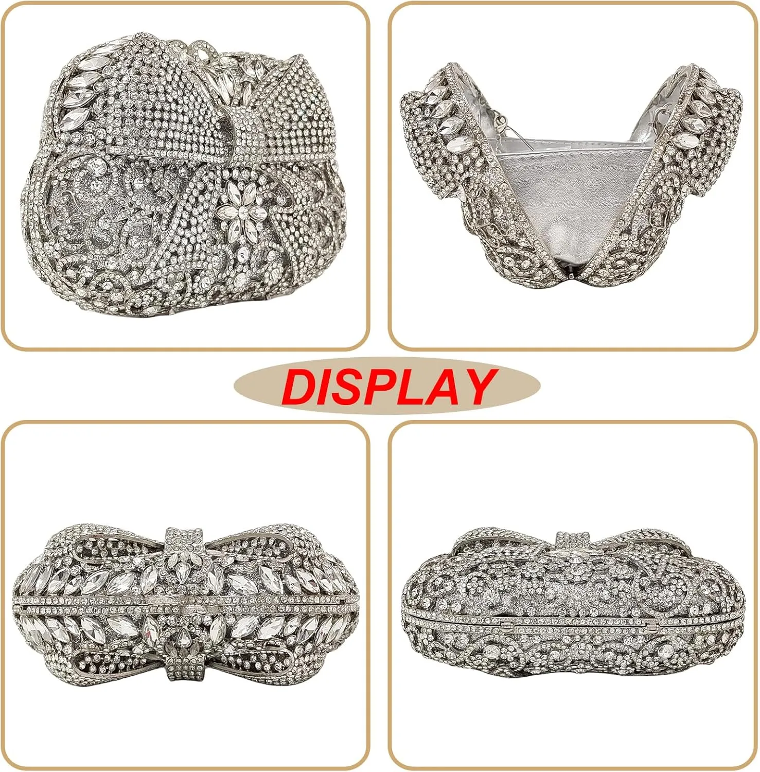 HUANG ZHUANG Crystal Clutch Bowknot Women Elegant Handbag For Wedding Prom Banquet Purses Party Bag