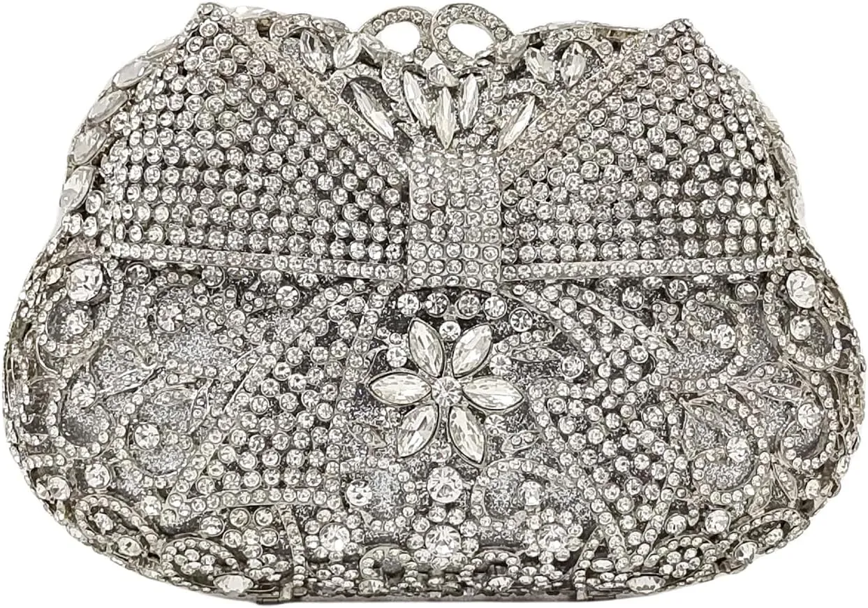 HUANG ZHUANG Crystal Clutch Bowknot Women Elegant Handbag For Wedding Prom Banquet Purses Party Bag