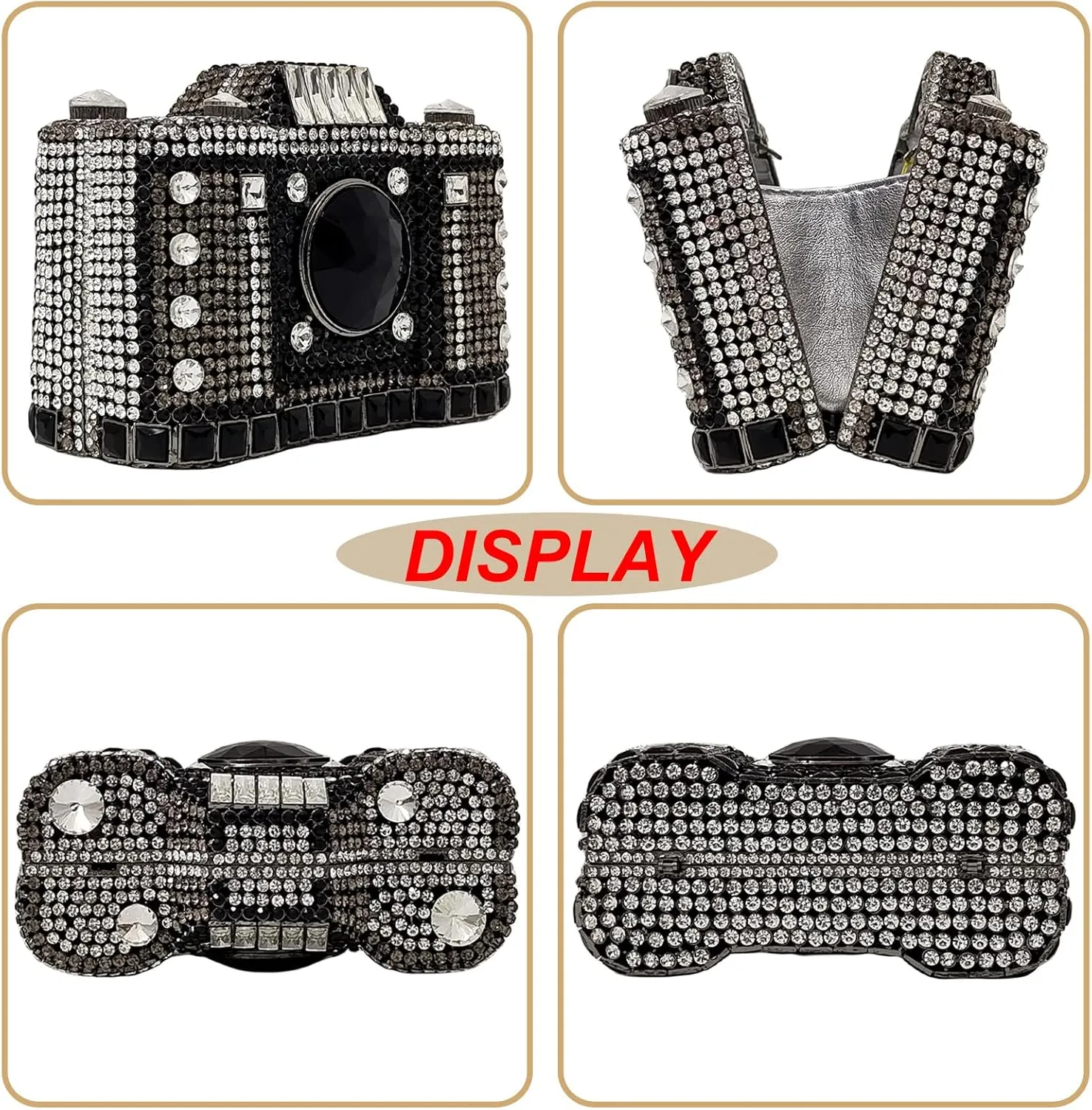 HUANG ZHUANG Cute Camera Shape Crystal Clutch Purse Mini Rhinestone Evening Bag Wedding Handbag Party Women Purse
