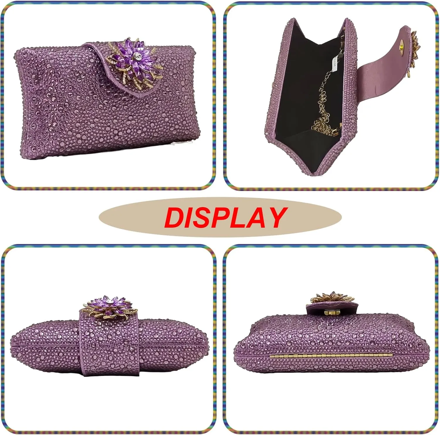 HUANG ZHUANG Elegant Flower Clutch Solid Rhinestone Handbags For Women Evening Bag Party Purse Bridal Prom Bag