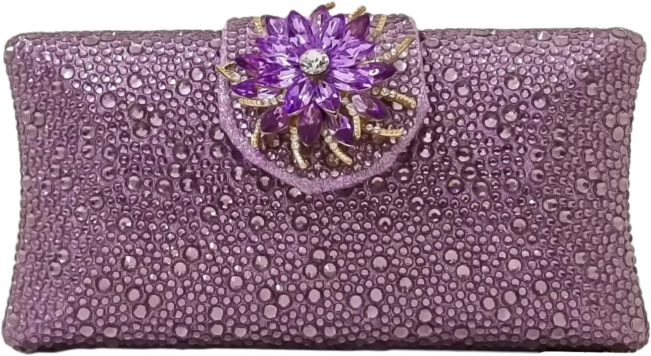HUANG ZHUANG Elegant Flower Clutch Solid Rhinestone Handbags For Women Evening Bag Party Purse Bridal Prom Bag