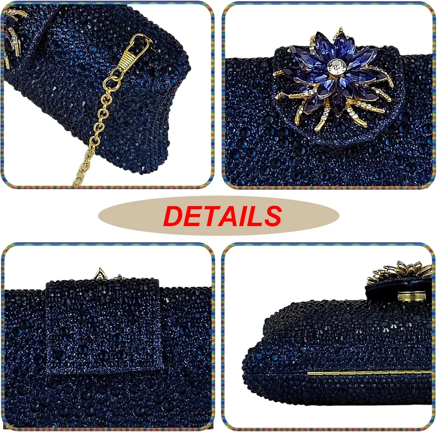 HUANG ZHUANG Elegant Flower Clutch Solid Rhinestone Handbags For Women Evening Bag Party Purse Bridal Prom Bag