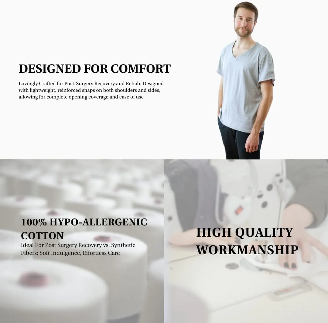 Inspired Comforts Unisex Post Surgery & Rehab V Neck Dual Access Snap Shirt