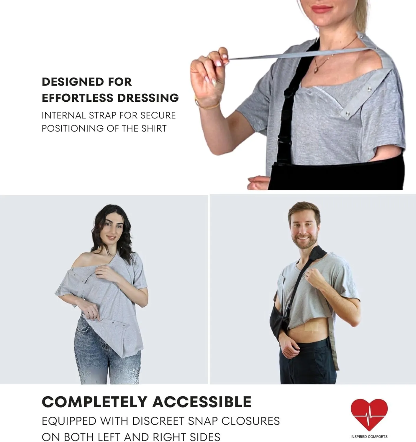 Inspired Comforts Unisex Post Surgery & Rehab V Neck Dual Access Snap Shirt
