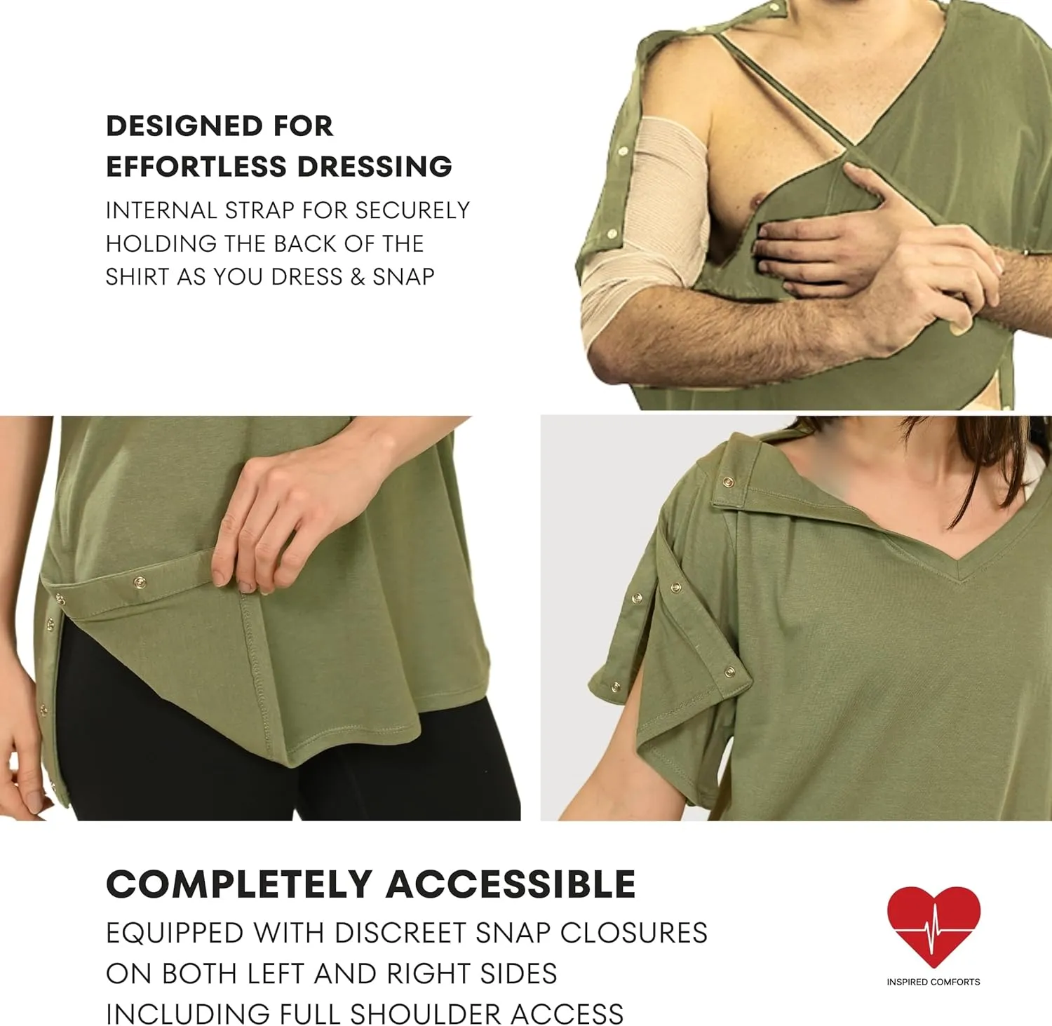 Inspired Comforts Unisex Post Surgery & Rehab V Neck Dual Access Snap Shirt