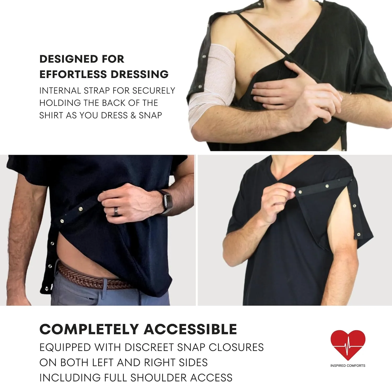 Inspired Comforts Unisex Post Surgery & Rehab V Neck Dual Access Snap Shirt