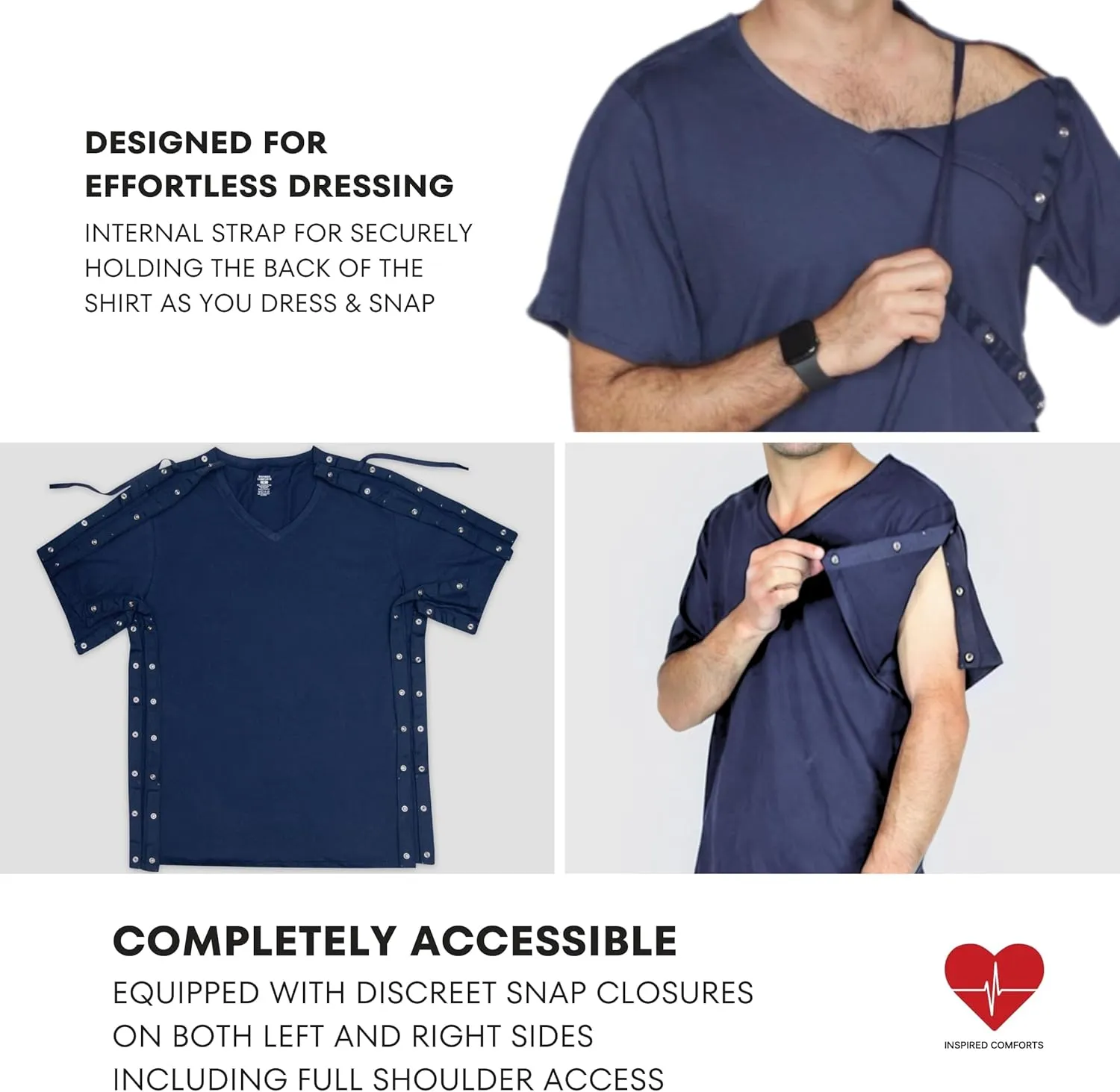 Inspired Comforts Unisex Post Surgery & Rehab V Neck Dual Access Snap Shirt