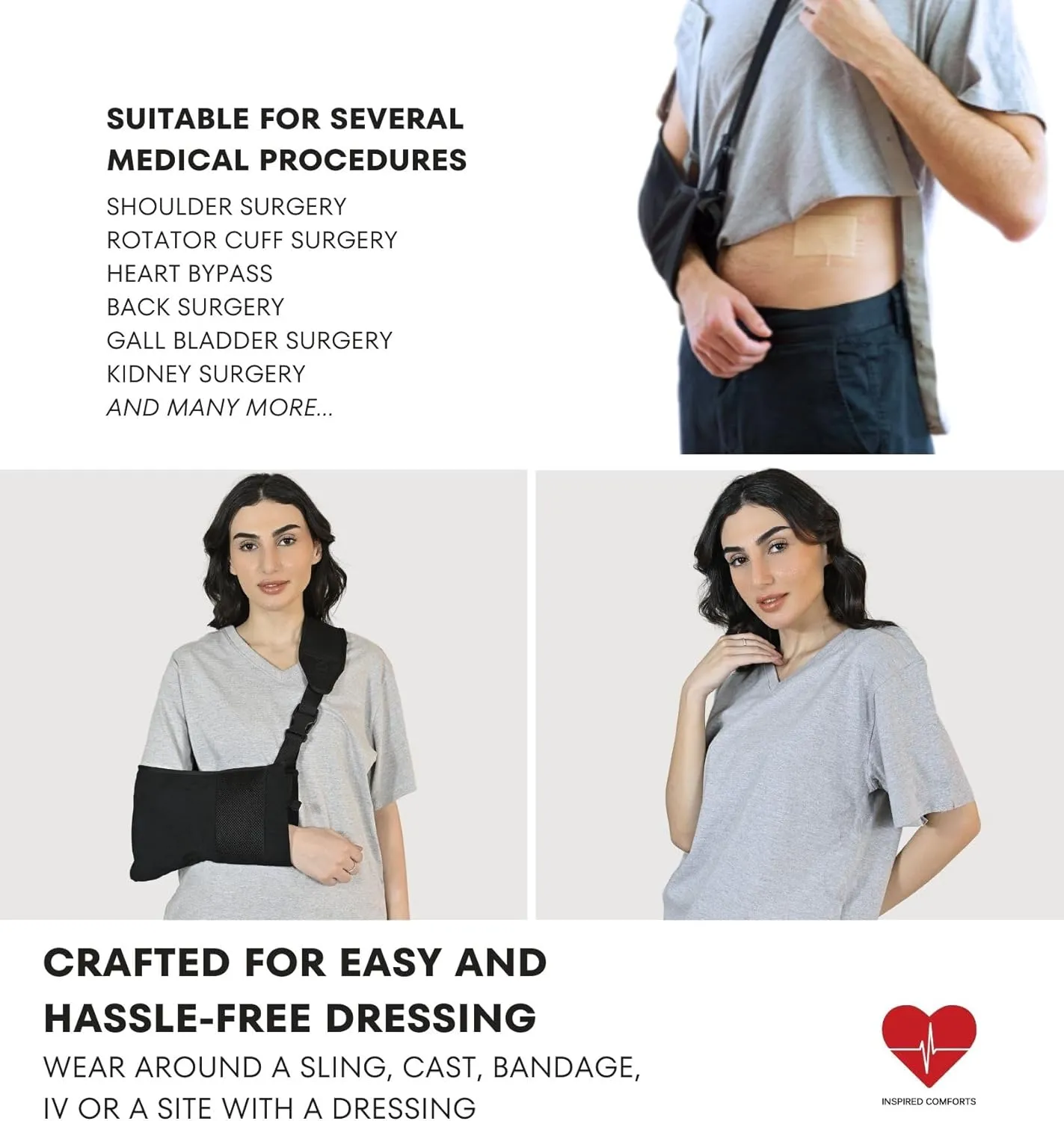 Inspired Comforts Unisex Post Surgery & Rehab V Neck Dual Access Snap Shirt