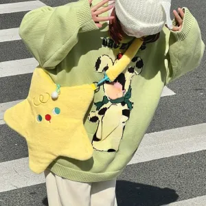 Kawaii Purse Crossbody Bag Y2K Star Plush Bag Cute Shoulder Bag y2k Aesthetic Fluffy Purse Grunge Kawaii Accessories (Yellow)