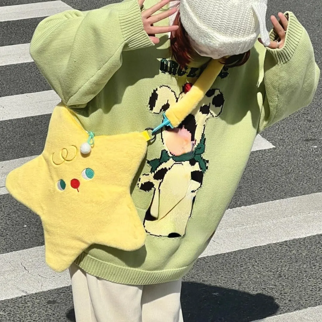 Kawaii Purse Crossbody Bag Y2K Star Plush Bag Cute Shoulder Bag y2k Aesthetic Fluffy Purse Grunge Kawaii Accessories (Yellow)