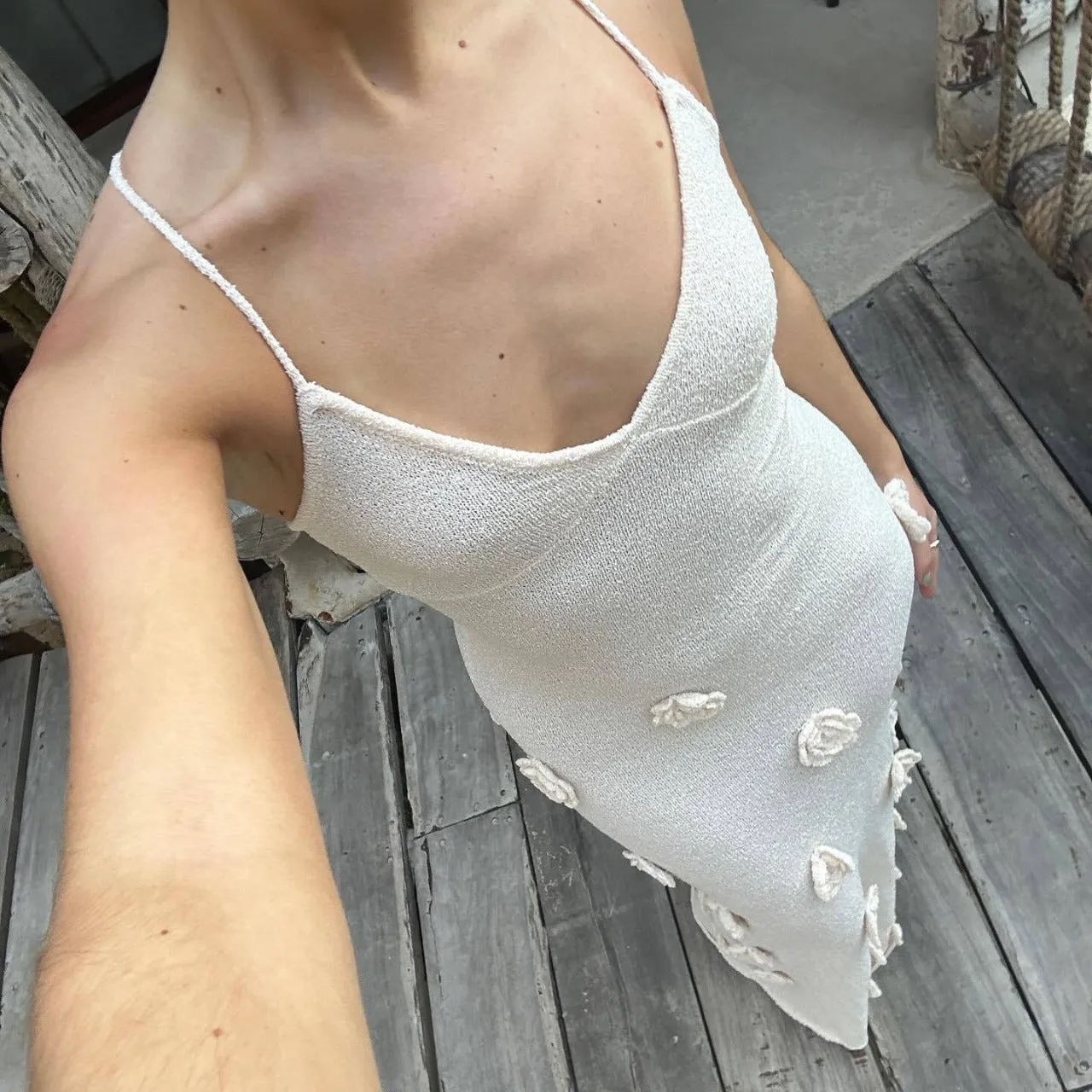 Knit Maxi Dress With Flower Detail