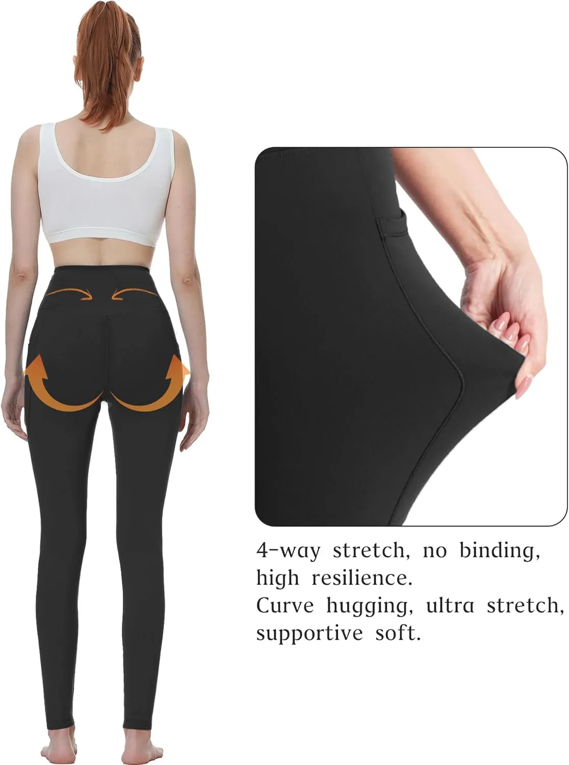KOWBEAR Womens Yoga Leggings 4-Way Stretch High Waisted Tummy Control Pant with Pocket Workout Athletic Gym Casual Pants