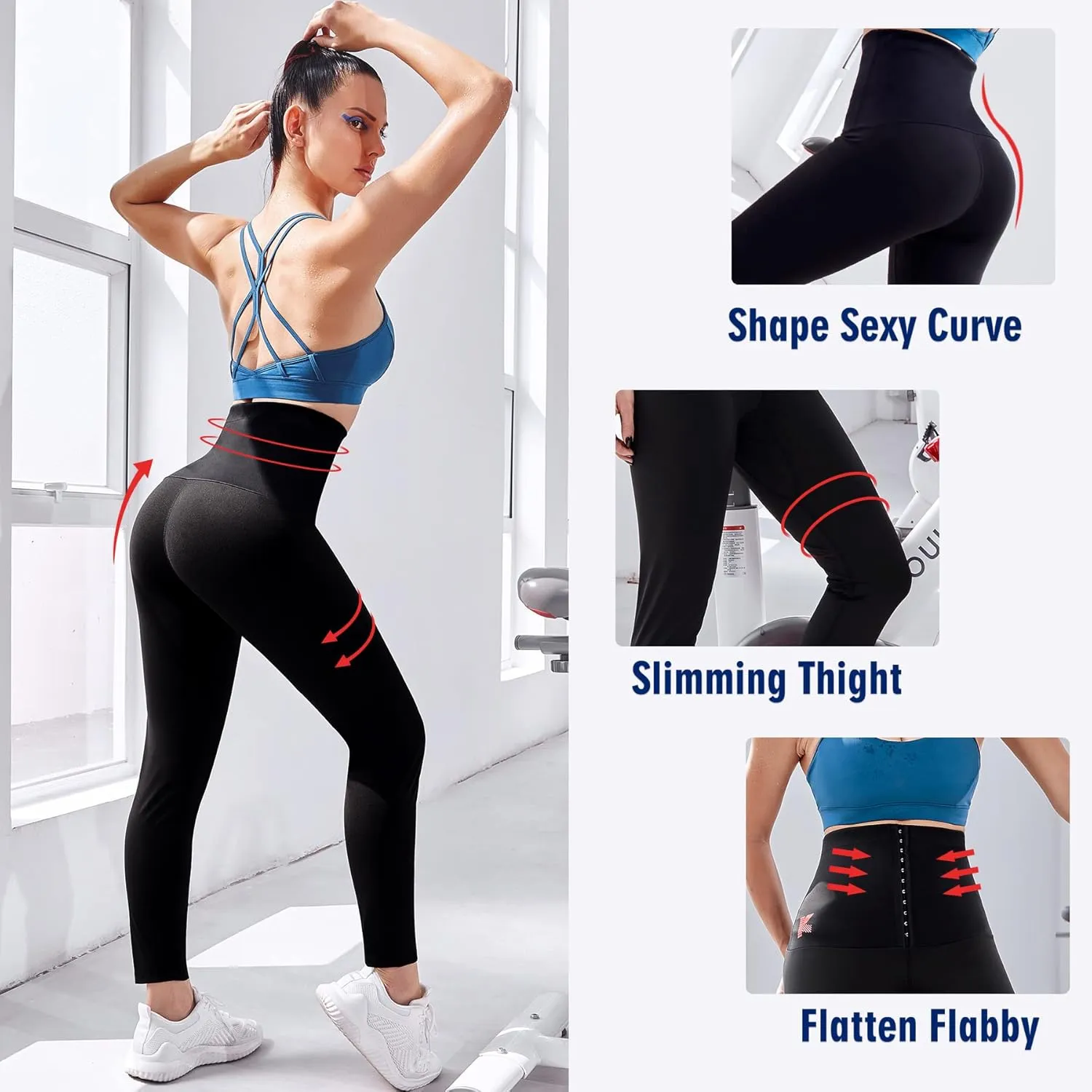 KUMAYES Sauna Leggings for Women Sweat Pants High Waist Compression Slimming Hot Thermo Workout Training Capris Body Shaper