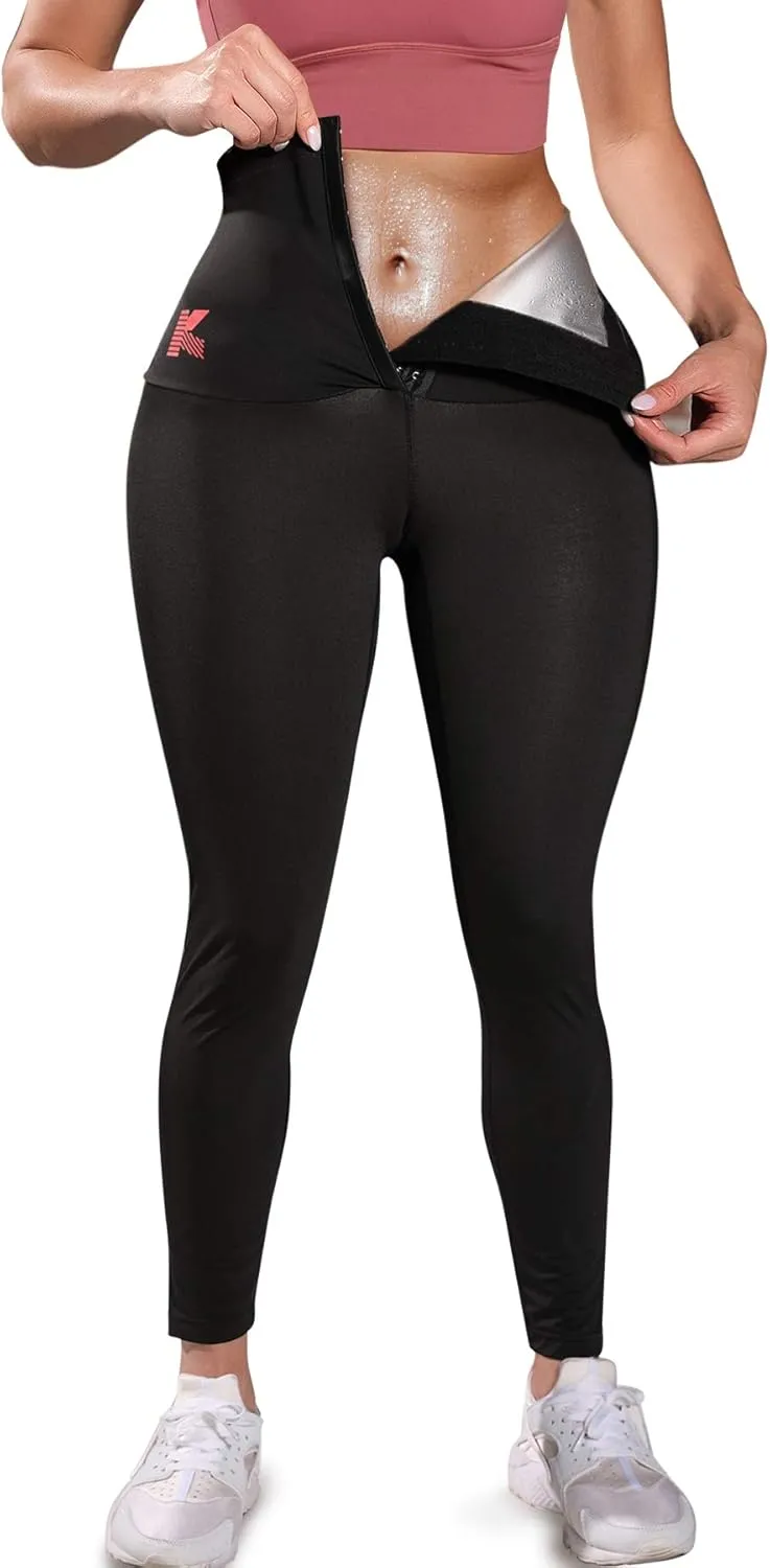 KUMAYES Sauna Leggings for Women Sweat Pants High Waist Compression Slimming Hot Thermo Workout Training Capris Body Shaper