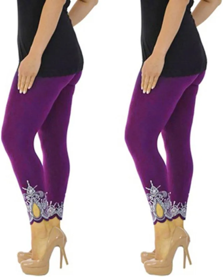 Lace Leggings for Women Capri Jean Leggings High Waisted Yoga Pants Stretch Tights Summer Cropped Trousers Plus Size