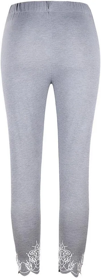Lace Leggings for Women Capri Jean Leggings High Waisted Yoga Pants Stretch Tights Summer Cropped Trousers Plus Size