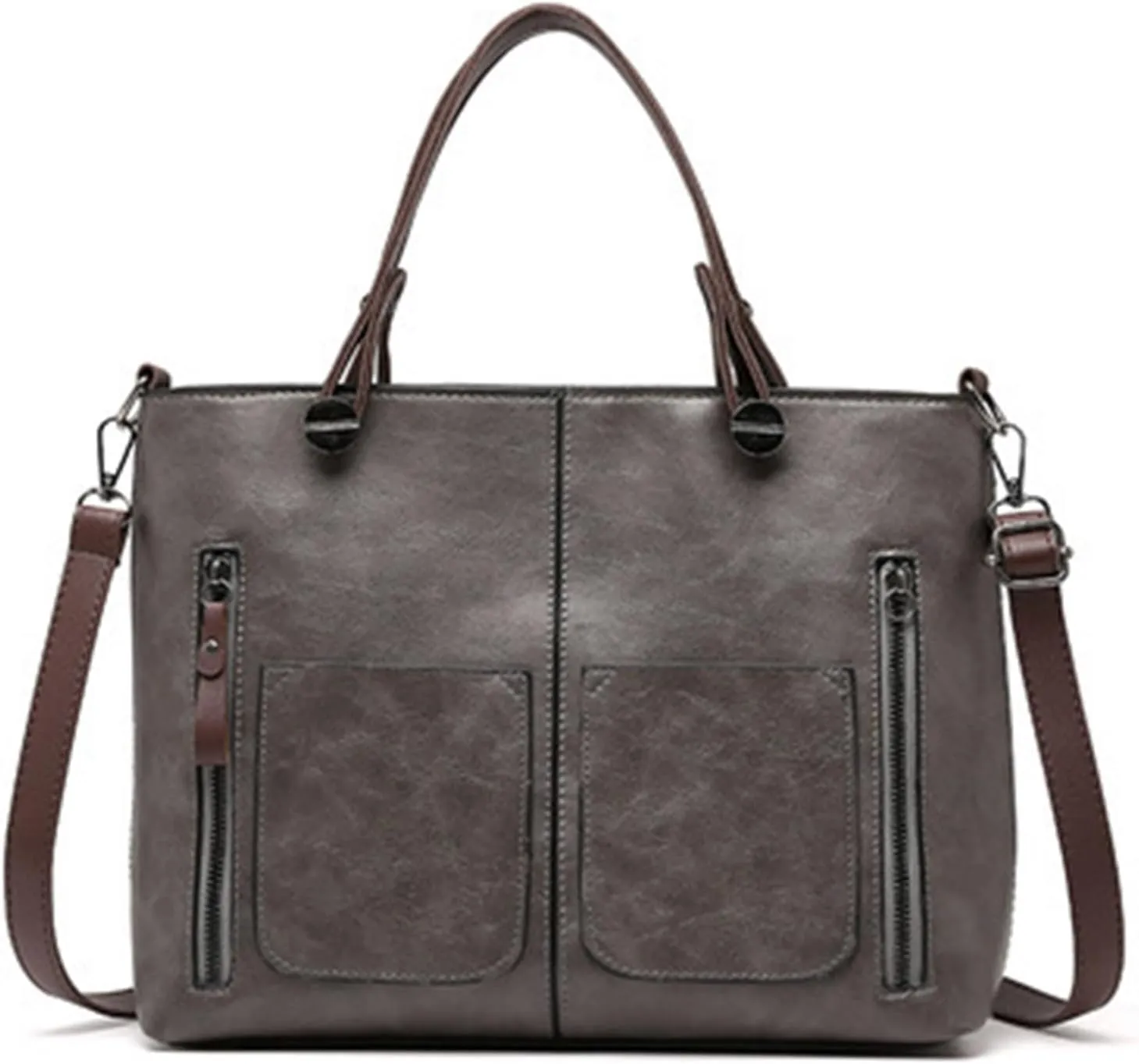Ladies Vintage Leather Shoulder Bag Large Capacity Tote Bags Women Crossbody Bag Multi Pocket Shoulder (Grey, One Size)