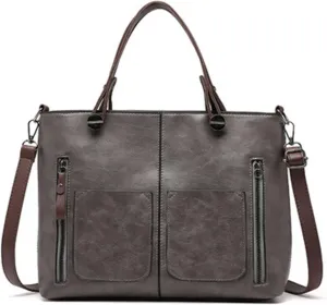 Ladies Vintage Leather Shoulder Bag Large Capacity Tote Bags Women Crossbody Bag Multi Pocket Shoulder (Grey, One Size)