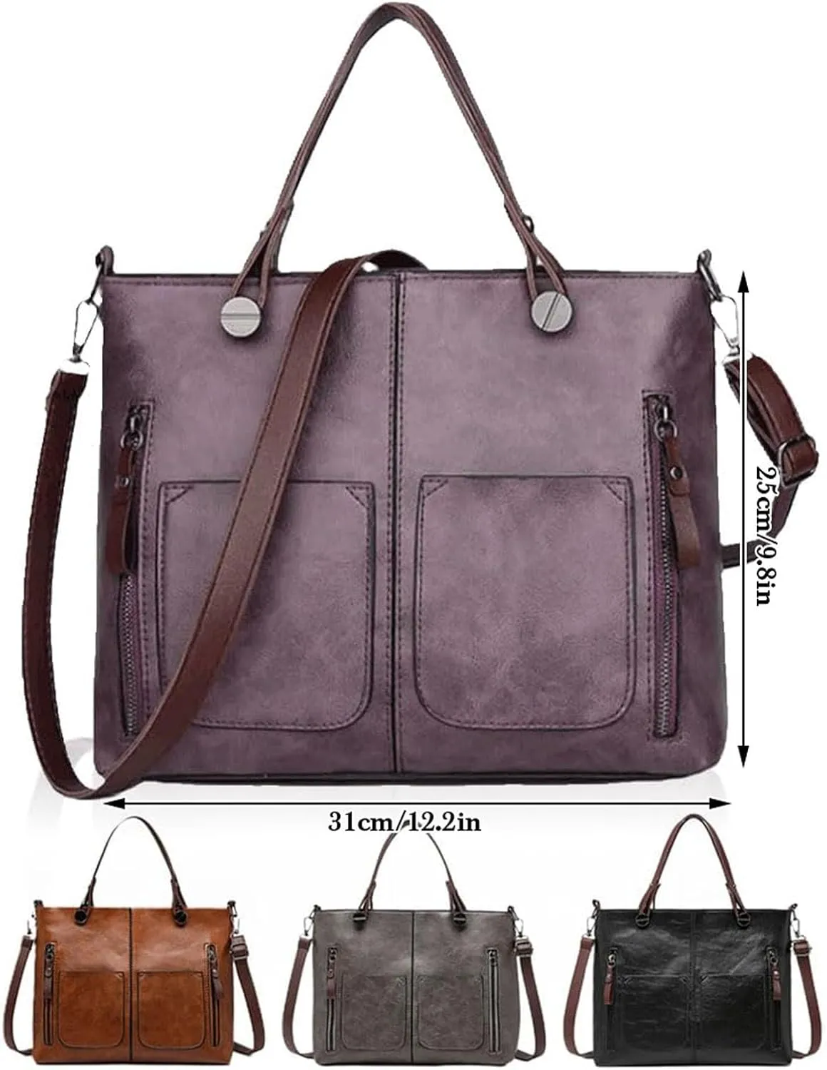 Ladies Vintage Leather Shoulder Bag Large Capacity Tote Bags Women Crossbody Bag Multi Pocket Shoulder (Grey, One Size)