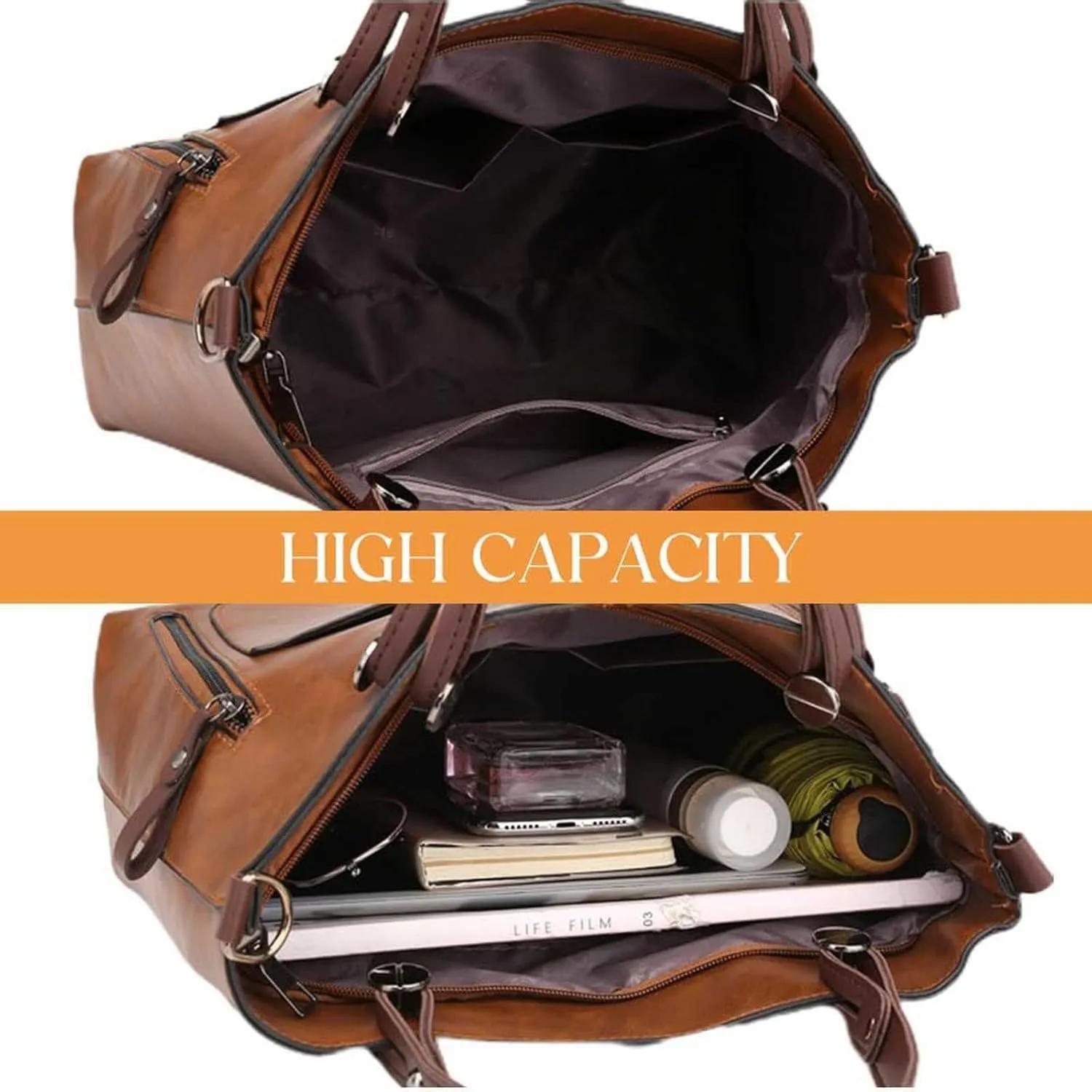 Ladies Vintage Leather Shoulder Bag Large Capacity Tote Bags Women Crossbody Bag Multi Pocket Shoulder (Grey, One Size)