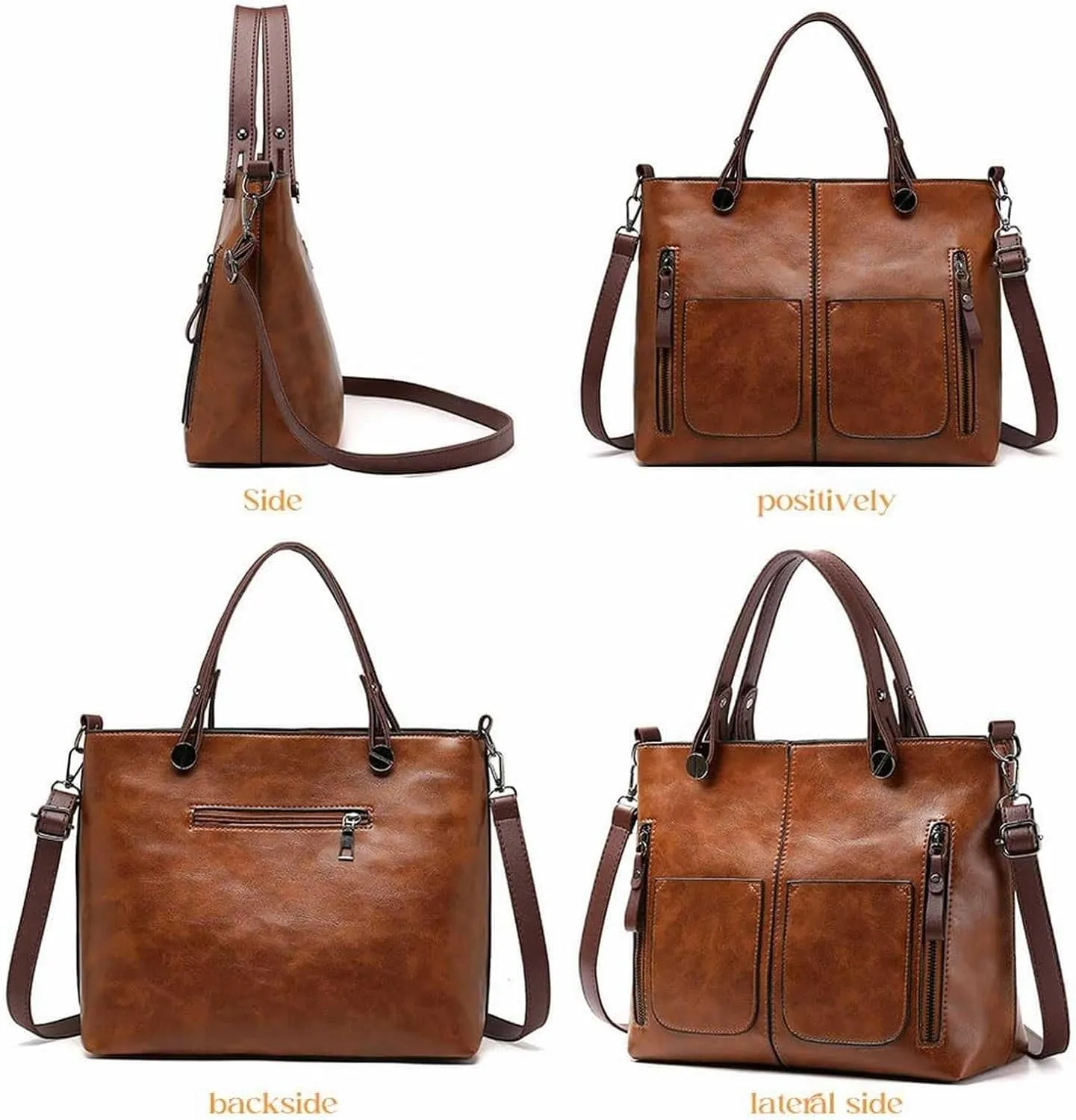 Ladies Vintage Leather Shoulder Bag Large Capacity Tote Bags Women Crossbody Bag Multi Pocket Shoulder (Grey, One Size)