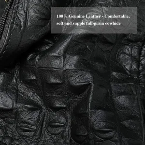 Leather Extra Large Fanny Pack Plus Size Sling Waist Pack Hip Belt Bag for Women and Men Crocodile Embossed Black(Black Croco)