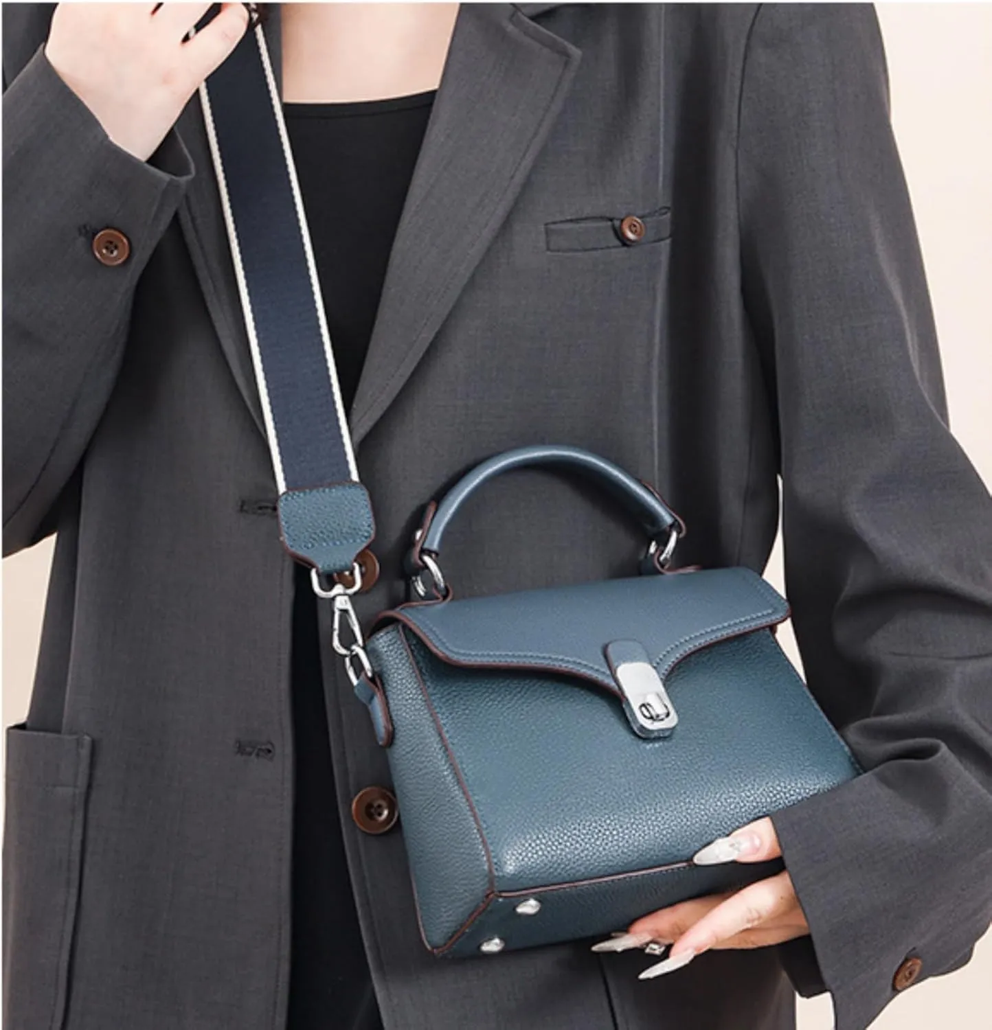 Leather Top Handle Handbag for Women, Small Flap Shoulder Bags Vintage Satchels Fashion Crossbody Clutch Purse