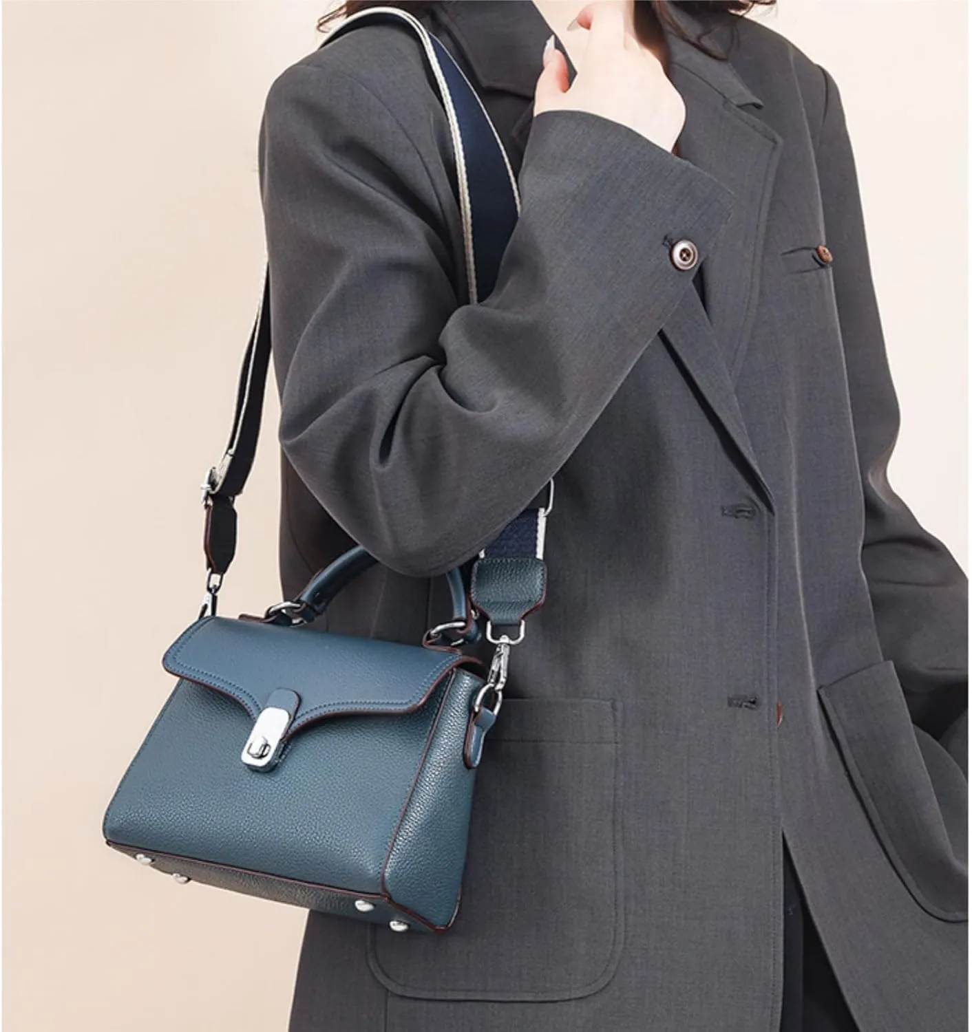 Leather Top Handle Handbag for Women, Small Flap Shoulder Bags Vintage Satchels Fashion Crossbody Clutch Purse