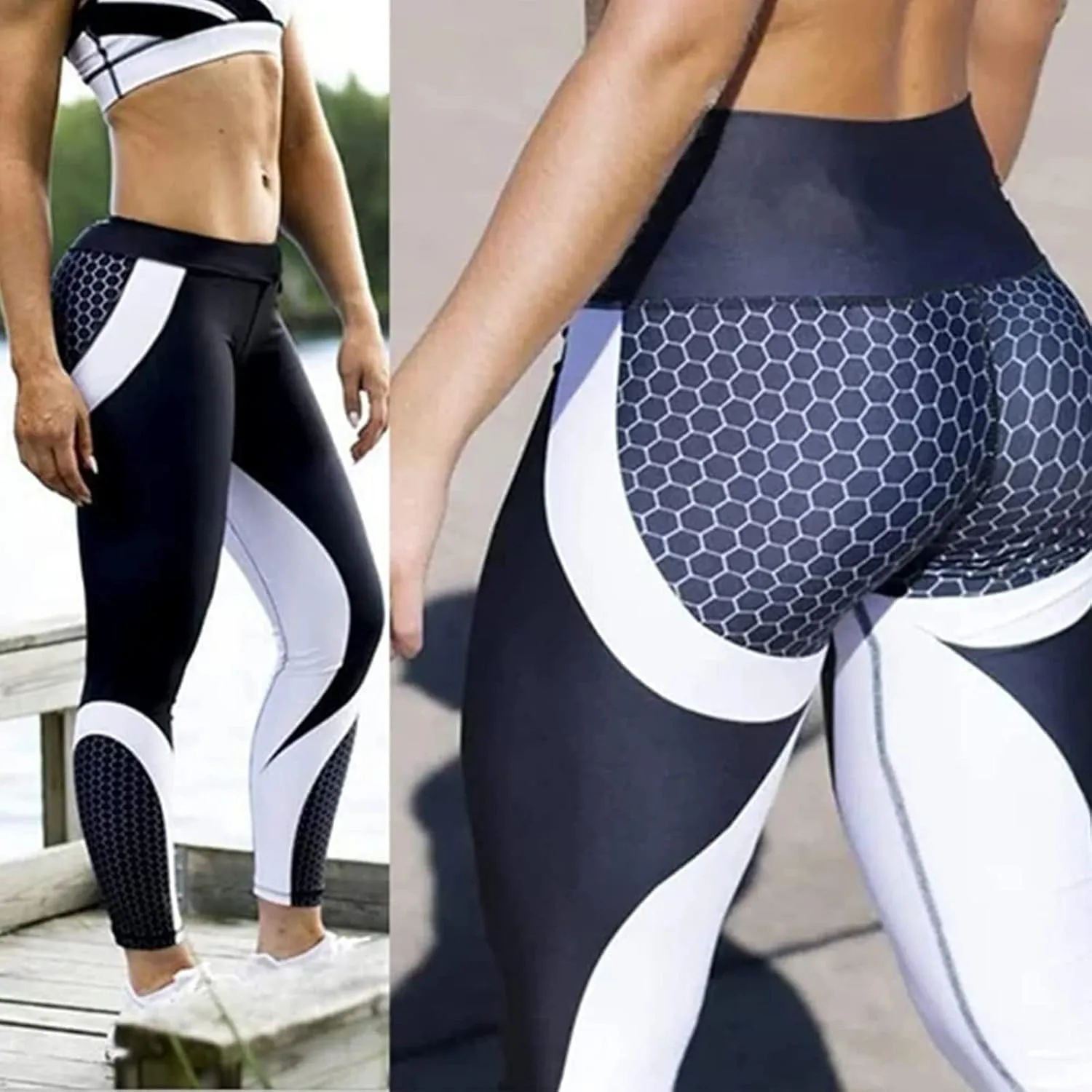 LELEBEAR Colorblock Butt Lifting High Waist Sports Leggings, Women High Waist Scrunch Yoga Pants Tummy Control Leggings
