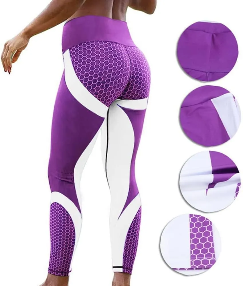 LELEBEAR Colorblock Butt Lifting High Waist Sports Leggings, Women High Waist Scrunch Yoga Pants Tummy Control Leggings