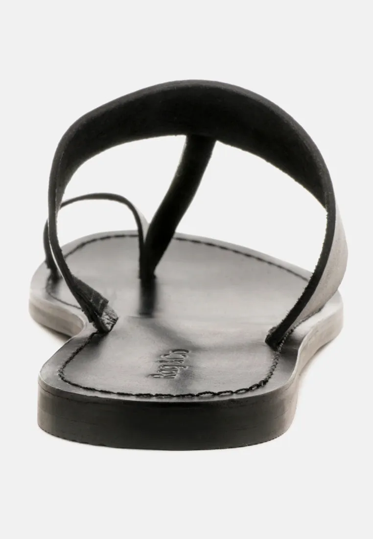 LEONA Black Thong Flat Sandals