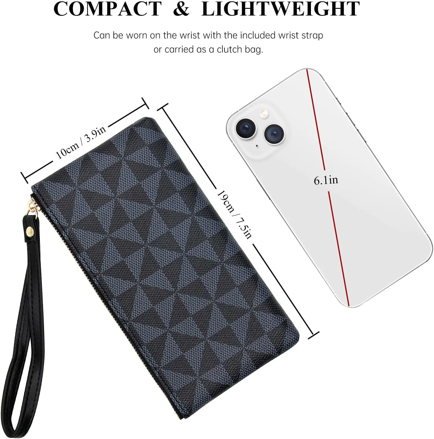 LJCZKA Wristlet Wallets for Women Clutch Purse PU Leather Handbags Cellphone Credit Card Holder with Wrist Strap (Black)
