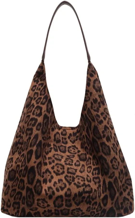 Lushandy Leopard Purses for Women, Cheetah Print Purse Large Leopart Tote Bag Purse Slouchy Hobo Bag Soft Suede Shoulder Bag