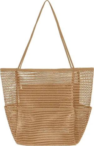 Mesh Beach Tote Bags for Women Sandproof Large Shoulder Pool Swimming Bag Summer Vacation Essentials Inner Pocket