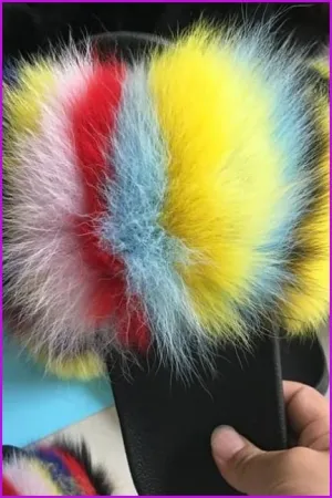 Mixed Colorful Fox Full-Pelt Fur Sliders DF003