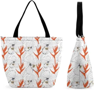 Monstera Green Leaf Frangipani Flowers Hobo Handbags With Zipper Women's Tote Handbags
