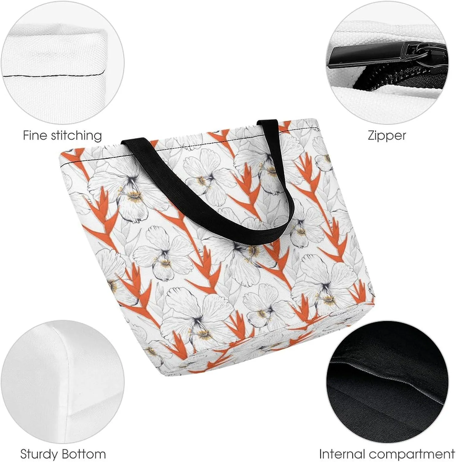 Monstera Green Leaf Frangipani Flowers Hobo Handbags With Zipper Women's Tote Handbags