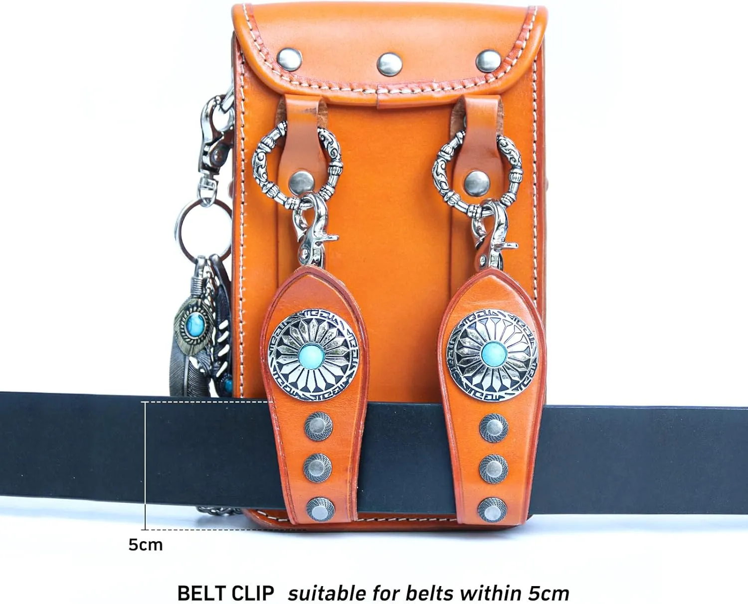 Motorcycle Waist Pack Motorcycle Small Crossbody Purse for Cell Phone, Leather Steampunk Pouch Casual for Outdoor, Travel, Walking and Motorcycling (Orange)