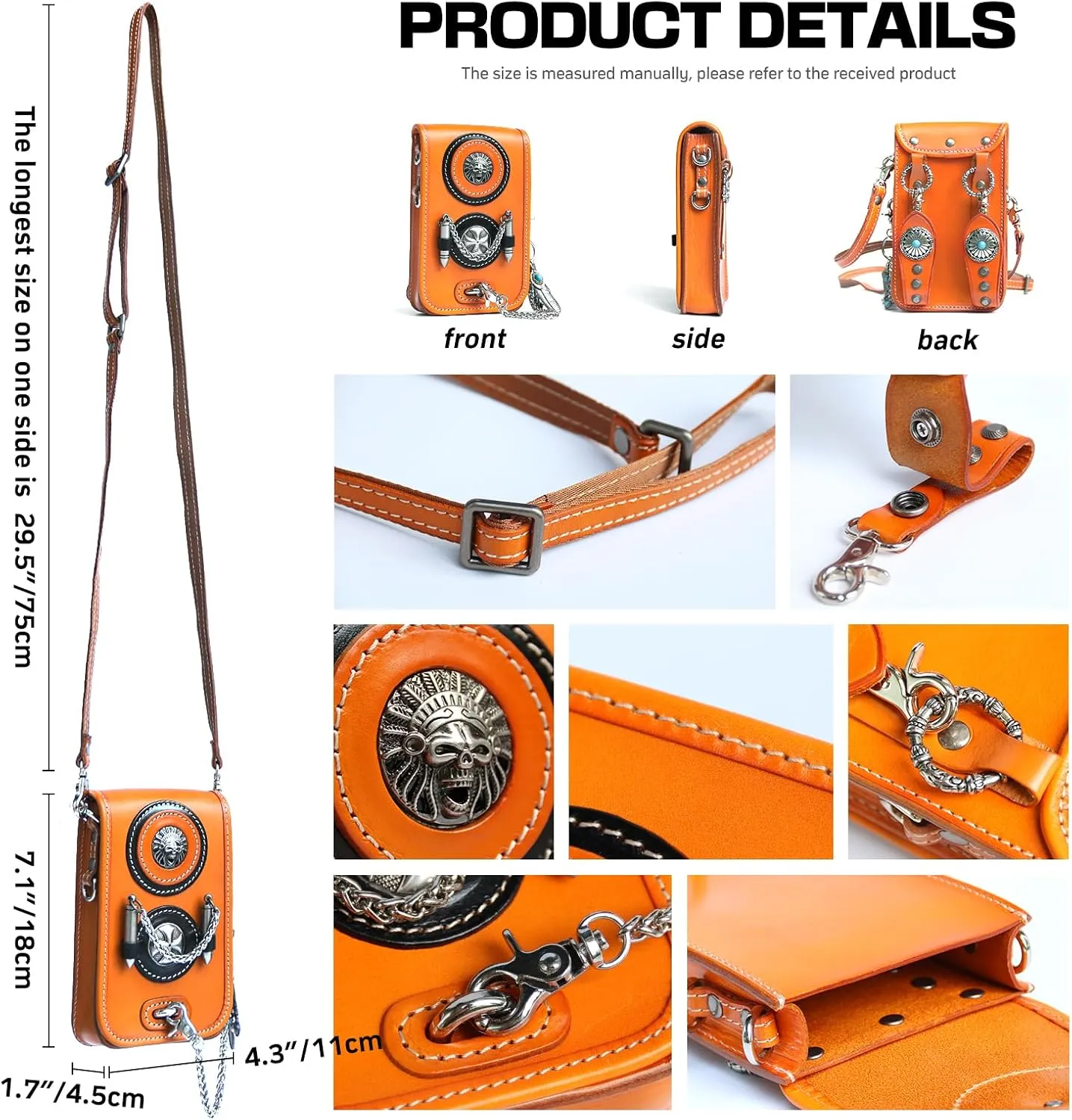 Motorcycle Waist Pack Motorcycle Small Crossbody Purse for Cell Phone, Leather Steampunk Pouch Casual for Outdoor, Travel, Walking and Motorcycling (Orange)