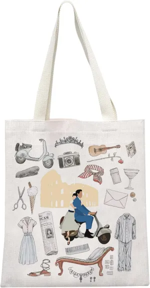 Movie Inspired Gift Romance Comedy B&W Film Tote Bag Movies Merchandise Rome Travel souvenir Gift