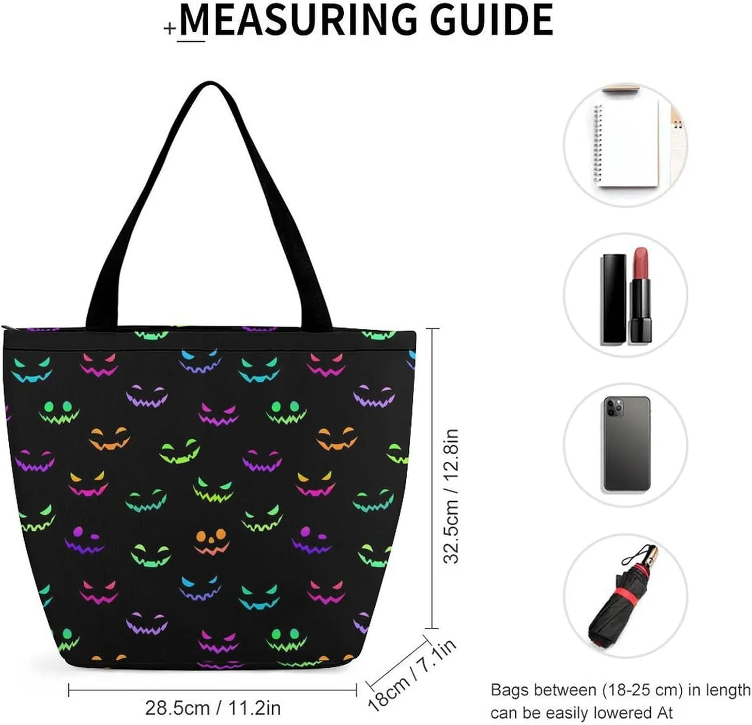 Multicolored Bright Faces Halloweens Hobo Handbags With Zipper Women's Tote Handbags