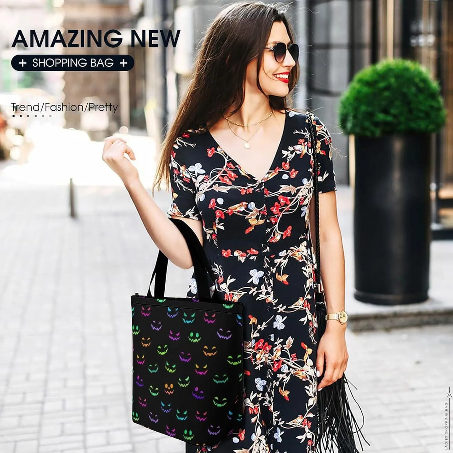 Multicolored Bright Faces Halloweens Hobo Handbags With Zipper Women's Tote Handbags
