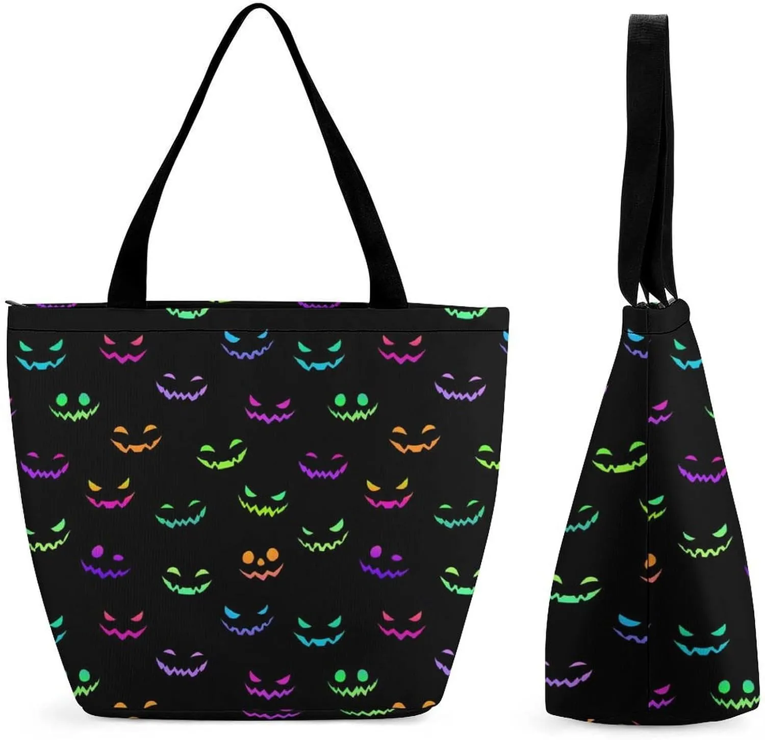 Multicolored Bright Faces Halloweens Hobo Handbags With Zipper Women's Tote Handbags