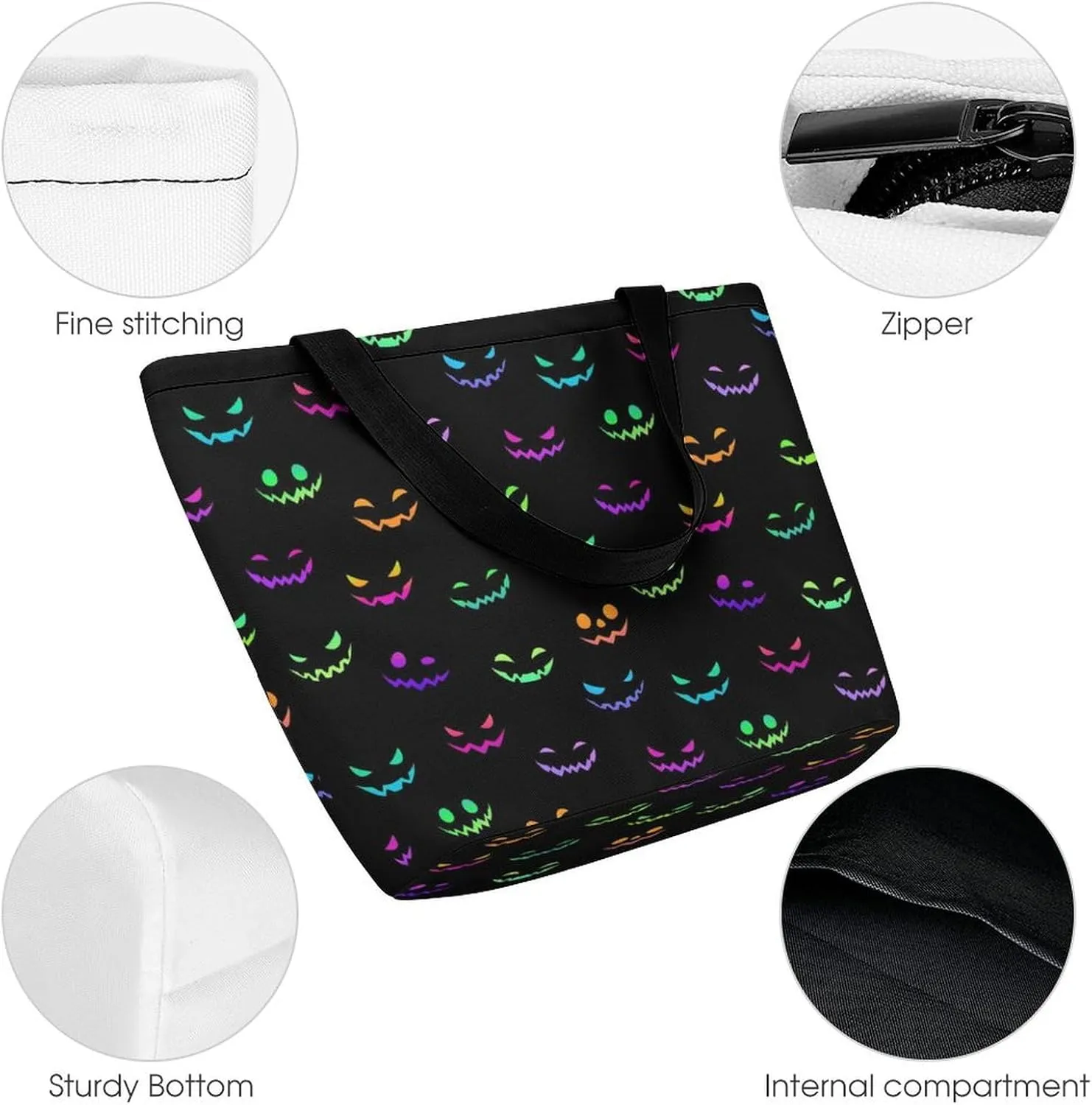 Multicolored Bright Faces Halloweens Hobo Handbags With Zipper Women's Tote Handbags